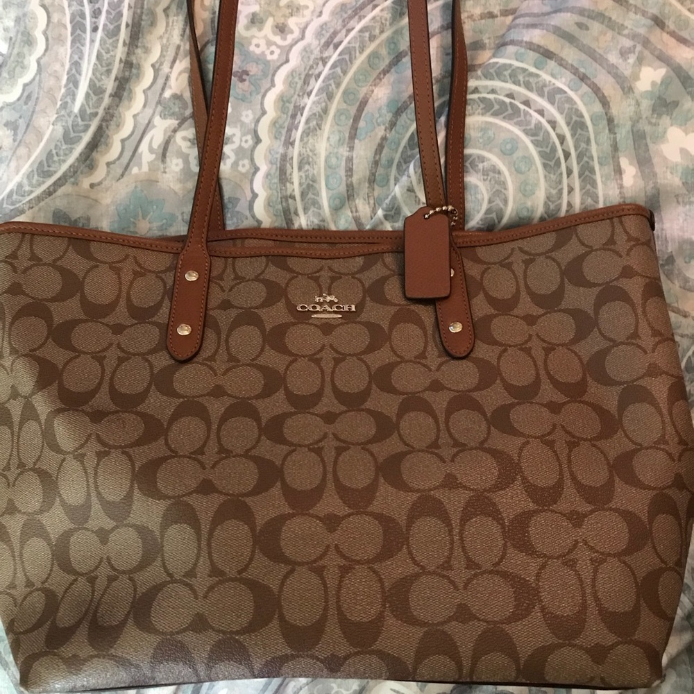 Coach brown leather signature tote